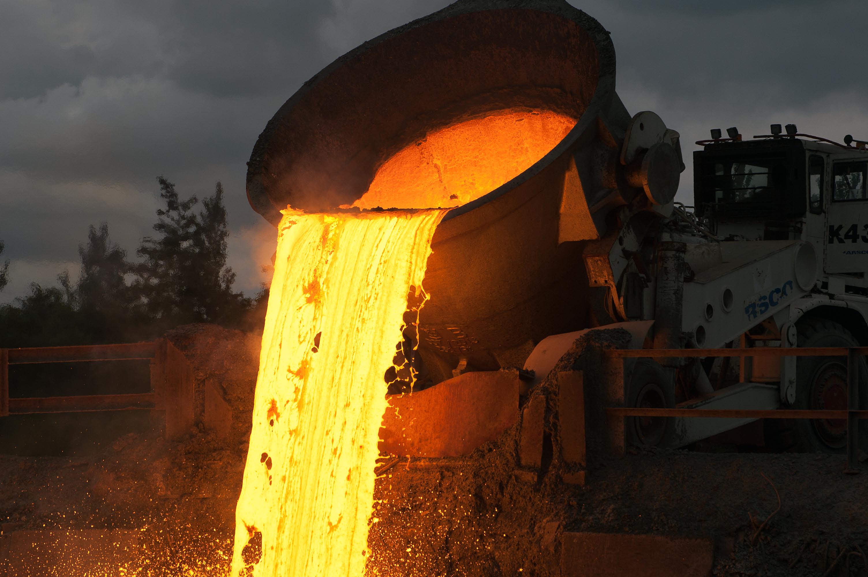 Tipping slag at Outokumpu Steelworks during Clan Line's visit