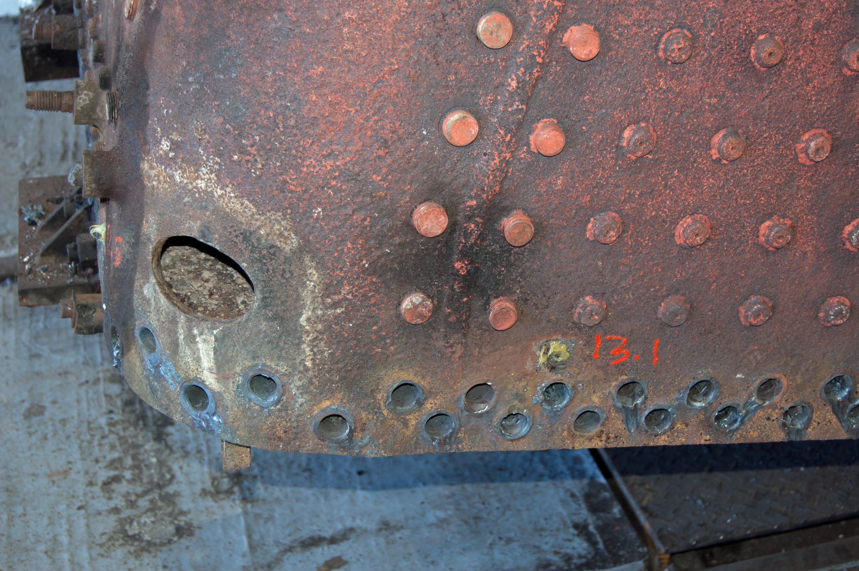 Good progress is being made on burning out the rivets, so that the foundation ring can be taken out