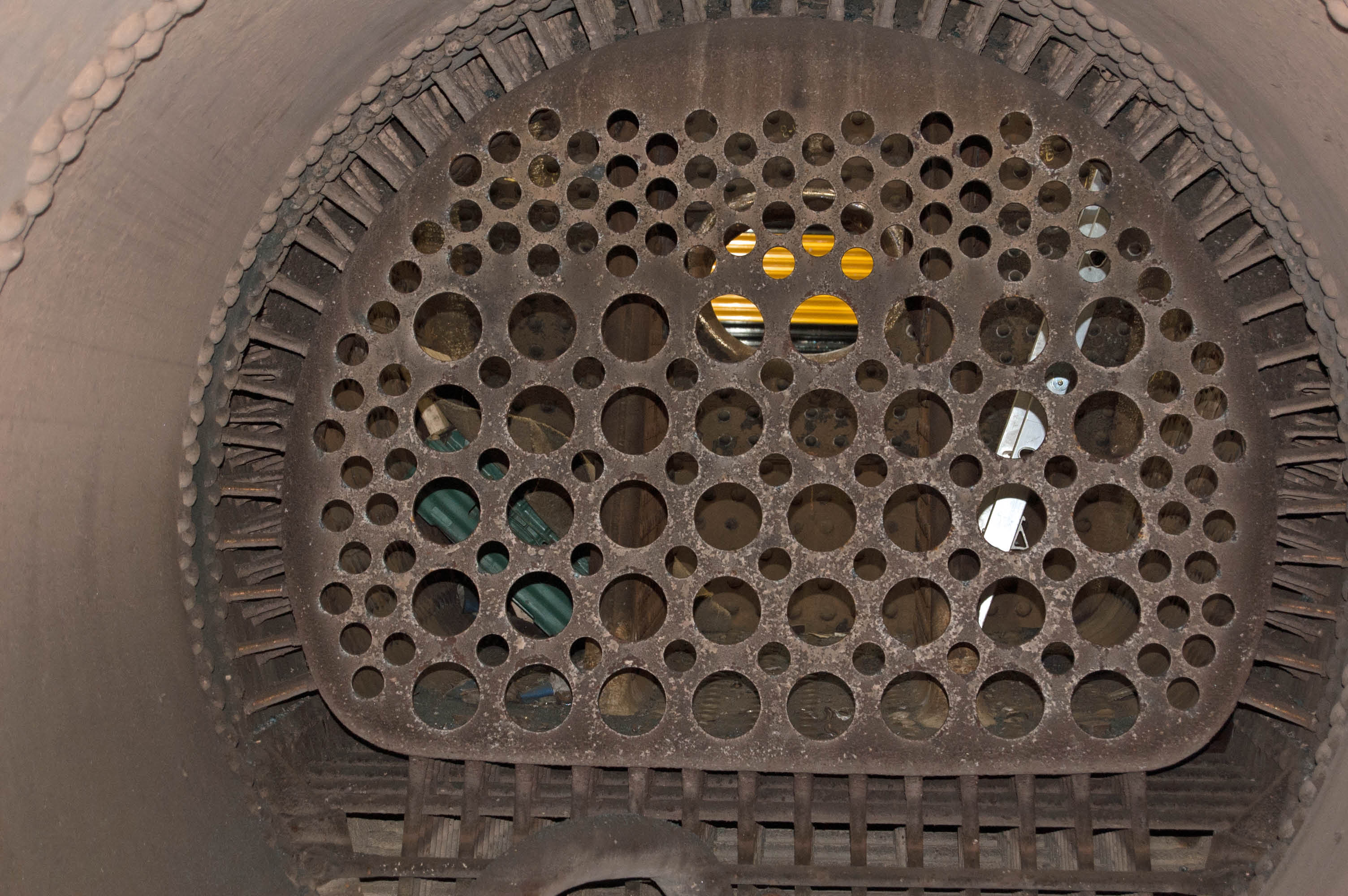 The rear tubeplate, seen from inside the boiler barrel