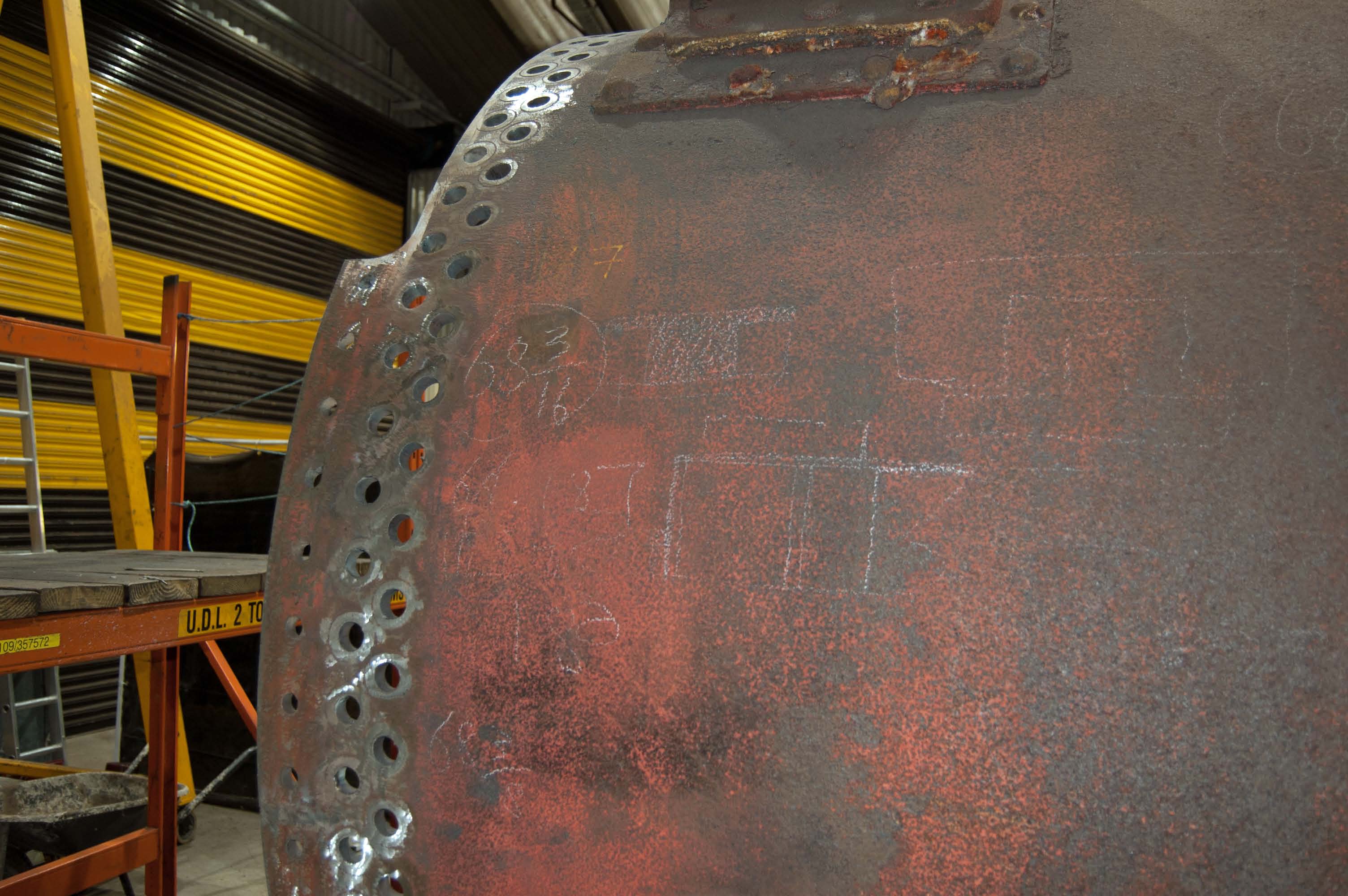 The front part of the boiler barrel, showing where some of it has been removed